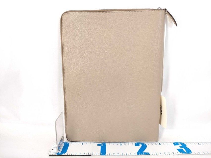 Fendi Clutch Beige Leather Silver