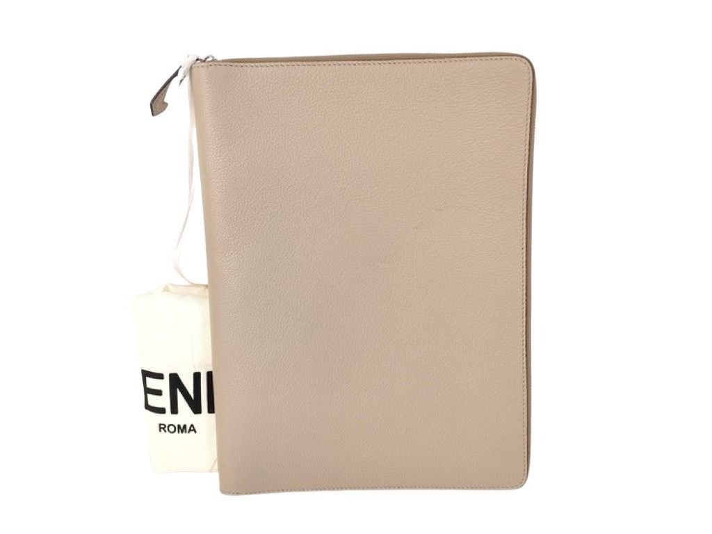 Fendi Clutch Beige Leather Silver