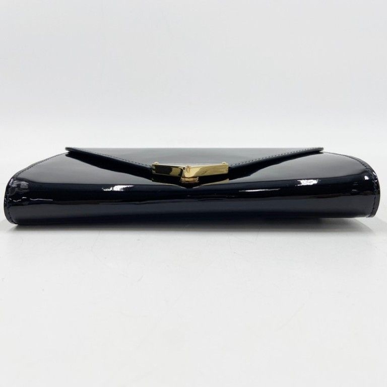 Prada Shoulder Bag Triangle Togo Black Patent Chain Gold