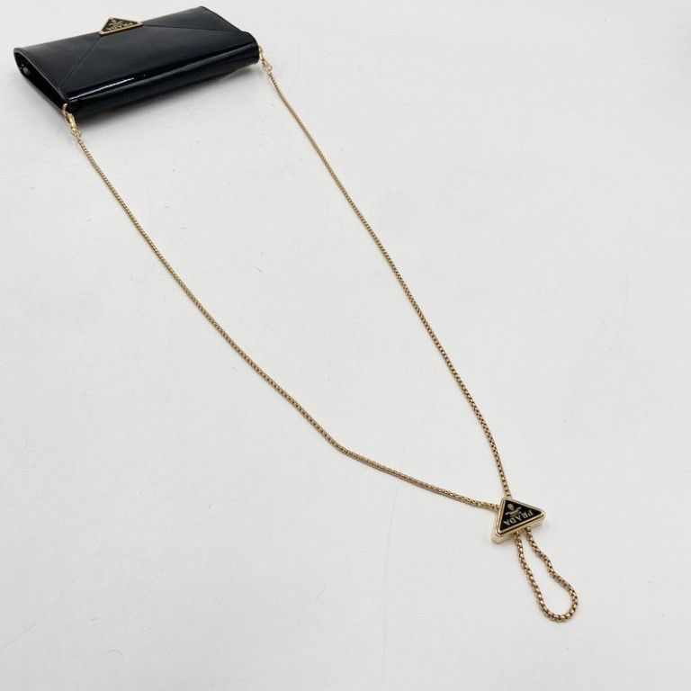 Prada Shoulder Bag Triangle Togo Black Patent Chain Gold