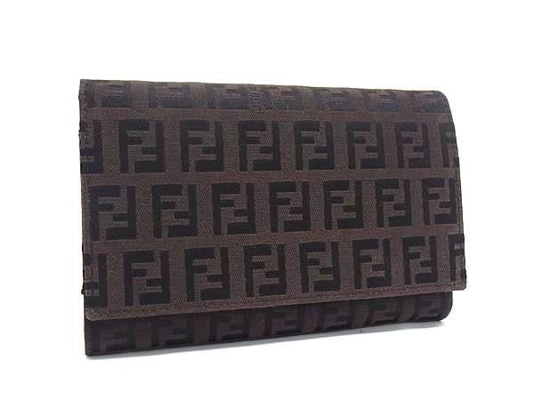 Fendi Bifold Wallet Zucchino Brown Black Canvas Leather