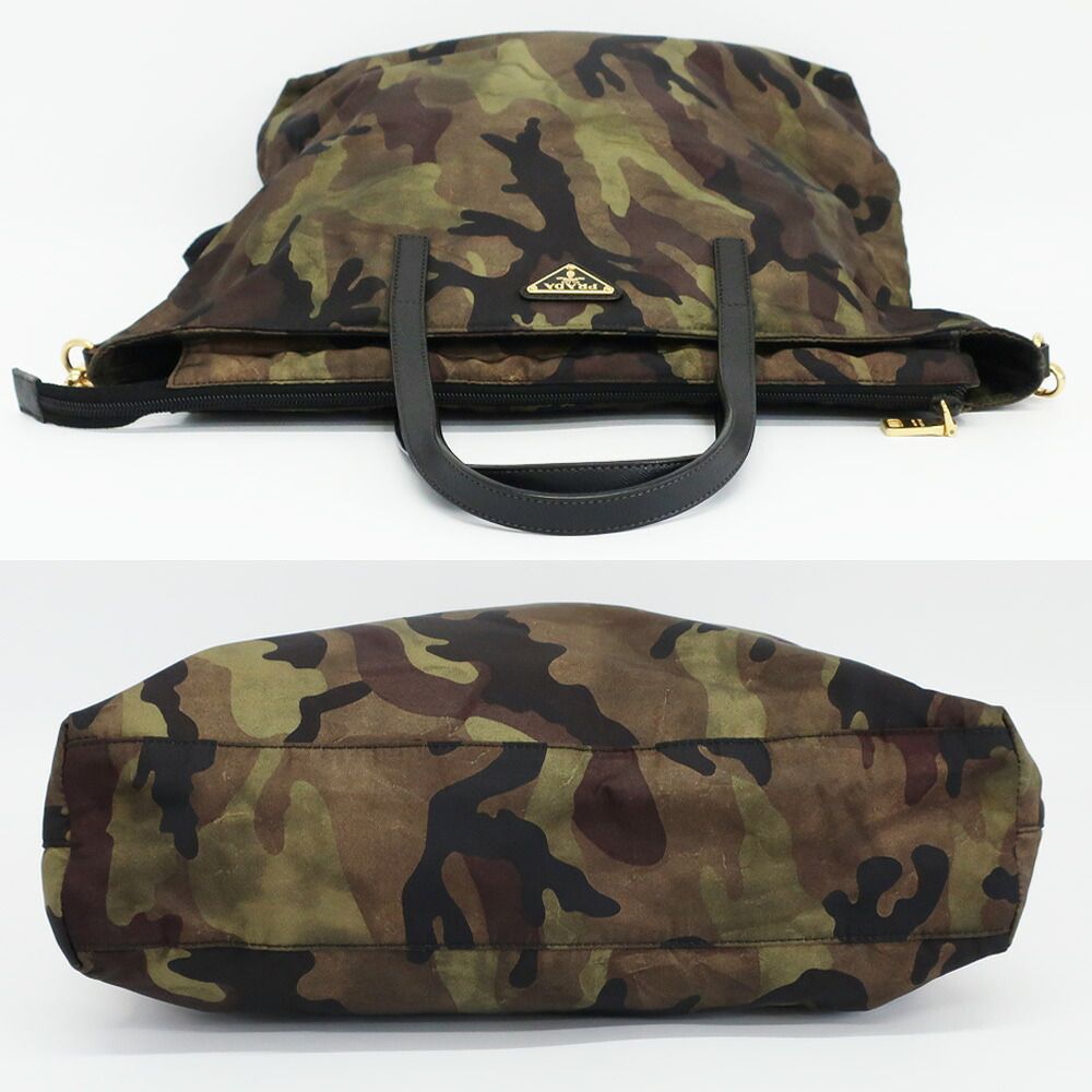 Prada Ten Camouflage 2-Way Shoulder Bag Khaki Nylon Triangle Logo Pattern — view 3