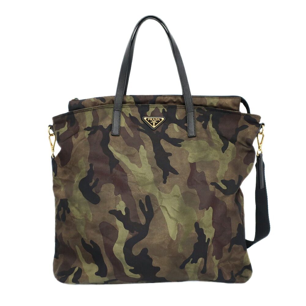 Prada Ten Camouflage 2-Way Shoulder Bag Khaki Nylon Triangle Logo Pattern