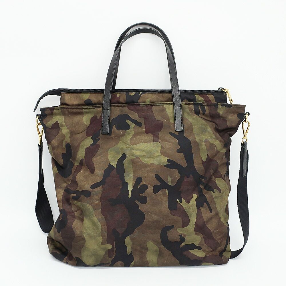 Prada Ten Camouflage 2-Way Shoulder Bag Khaki Nylon Triangle Logo Pattern — view 2