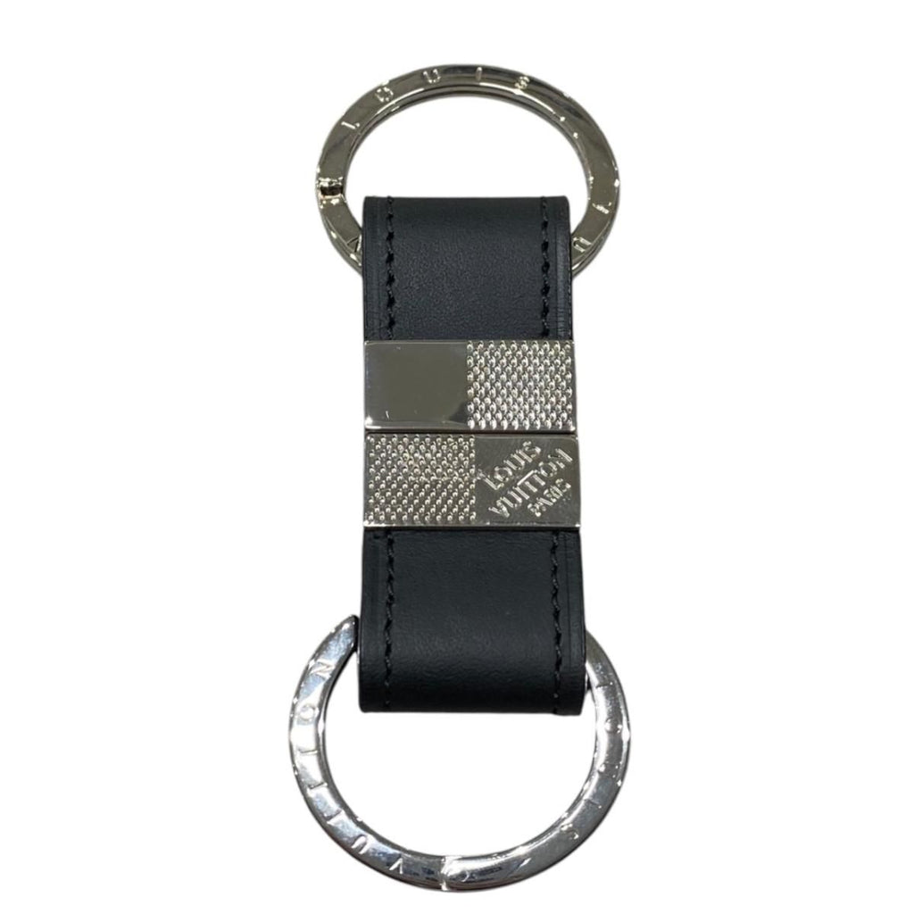 Louis Vuitton Bag Charm Key Ring Damier Valet Infini Leather Black Silver