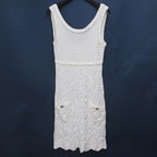 Chanel Sleeveless Crochet Knit Dress Mini Length 36 White CC Logo Button