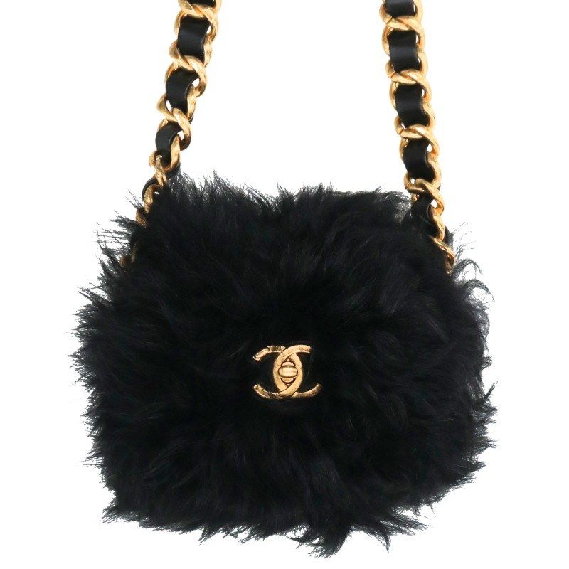Chanel Shearling Fur Decoration Turnlock Chain Shoulder Bag