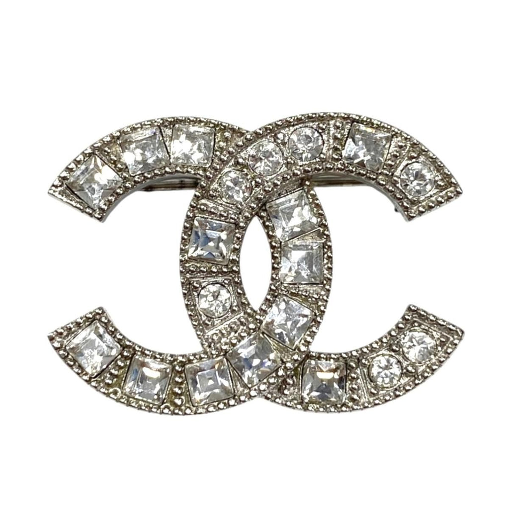 Chanel Brooch CC Logo Rhinestone Silver
