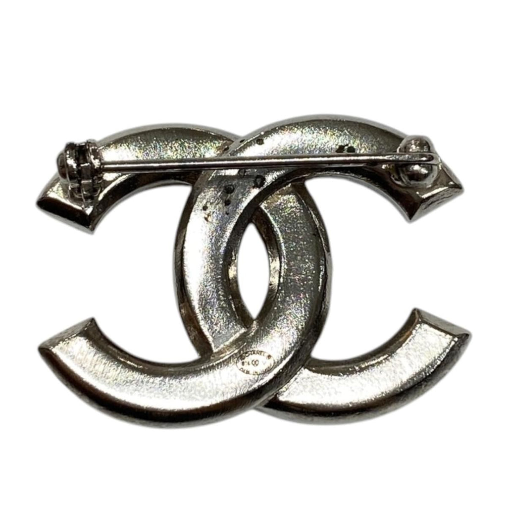 Chanel Brooch CC Logo Rhinestone Silver — view 2
