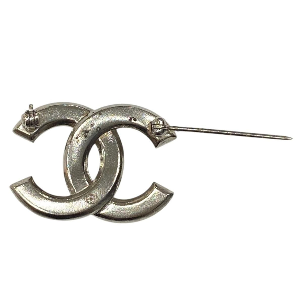 Chanel Brooch CC Logo Rhinestone Silver — view 4