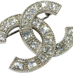 Chanel Brooch CC Logo Rhinestone Silver — view 3