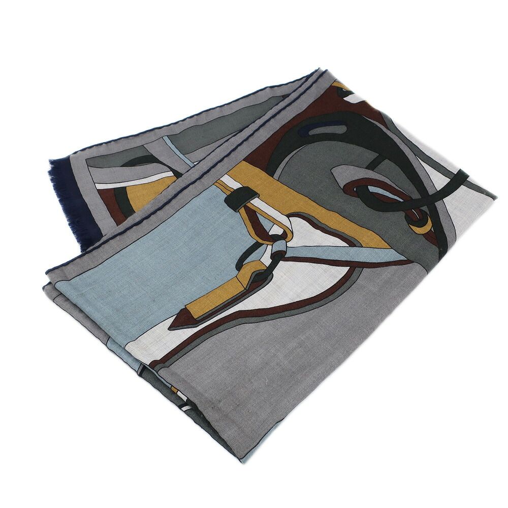 Hermes Heaven Shawl Rectangle Gray Multicolor Cashmere Silk Scarf — view 2