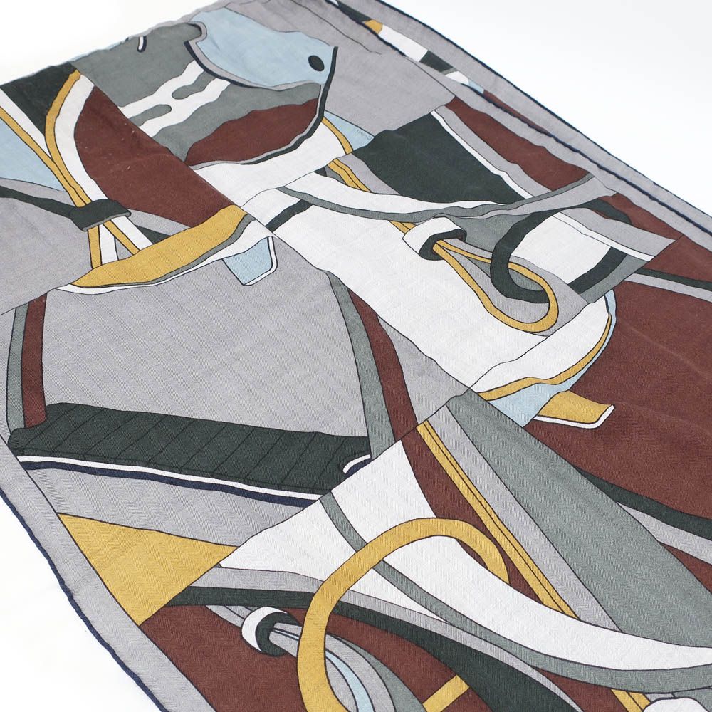 Hermes Heaven Shawl Rectangle Gray Multicolor Cashmere Silk Scarf — view 6