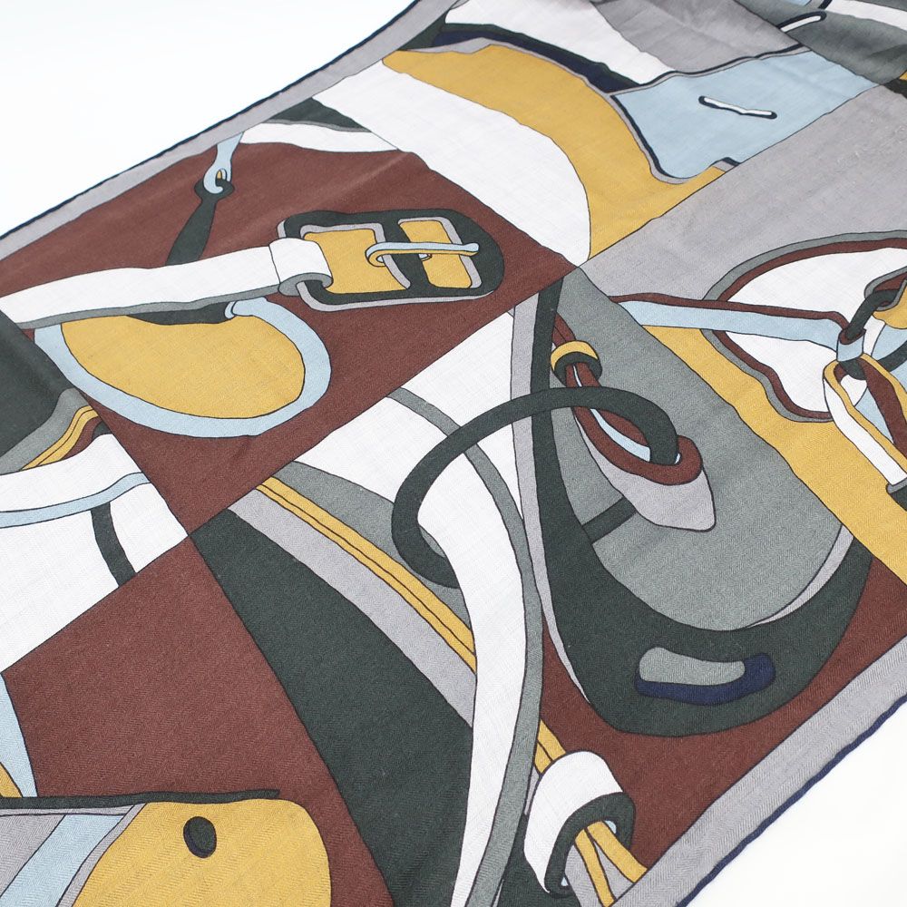 Hermes Heaven Shawl Rectangle Gray Multicolor Cashmere Silk Scarf — view 7