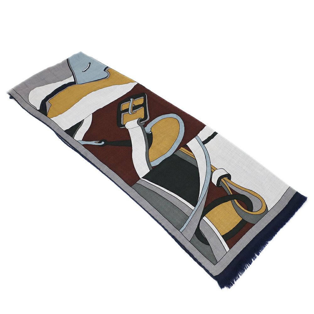 Hermes Heaven Shawl Rectangle Gray Multicolor Cashmere Silk Scarf — view 3