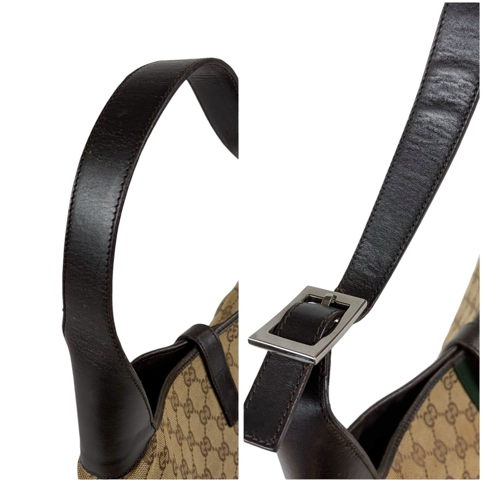 Gucci Jackie Line Shoulder Bag Hobo Sherry GG Canvas Brown — view 6