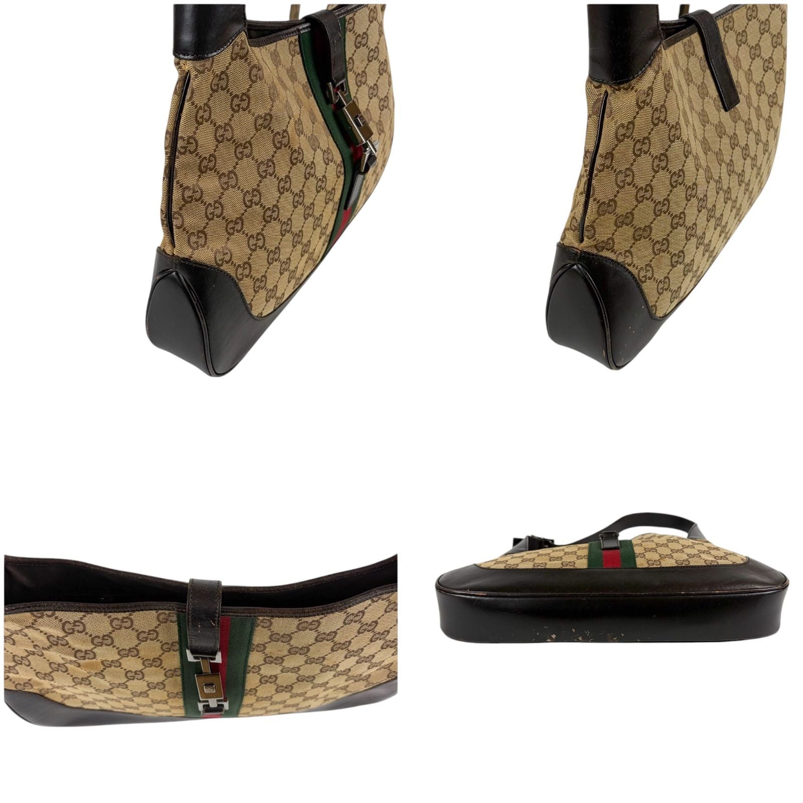 Gucci Jackie Line Shoulder Bag Hobo Sherry GG Canvas Brown — view 3