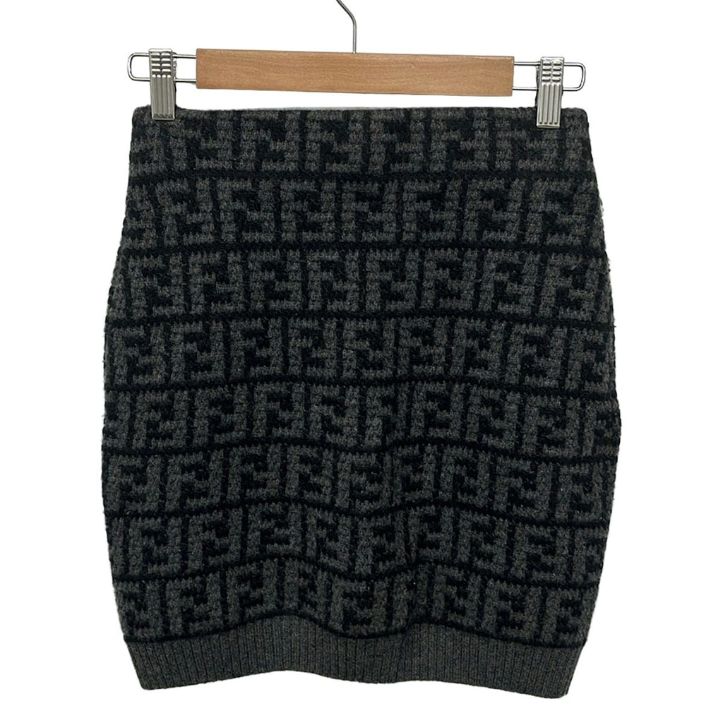 Fendi Skirt 36 S Aloj Gray Dark Zucca Pattern Cashmere Knit — view 2