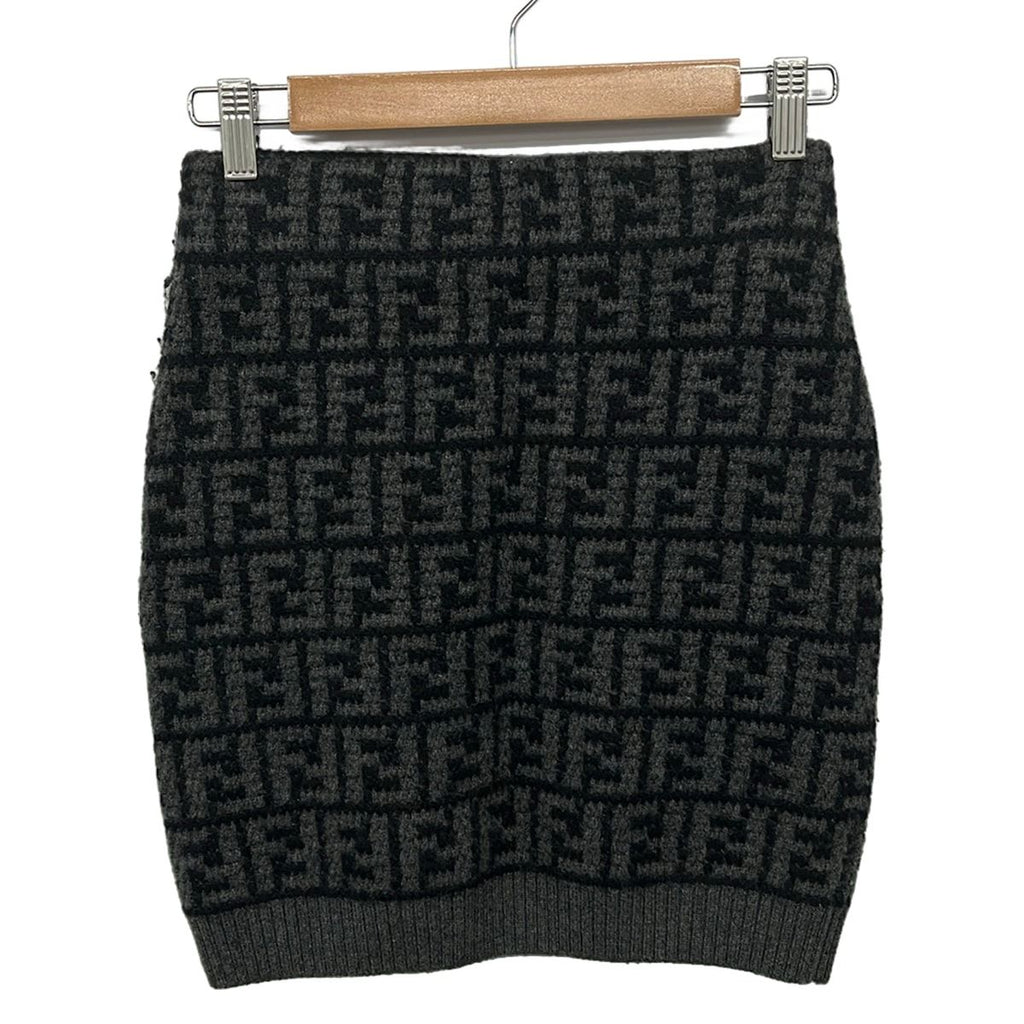 Fendi Skirt 36 S Aloj Gray Dark Zucca Pattern Cashmere Knit