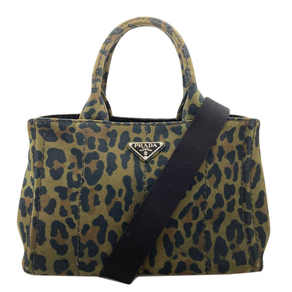 Prada Canapa Mini Leopard Print 2-Way Handbag Canvas