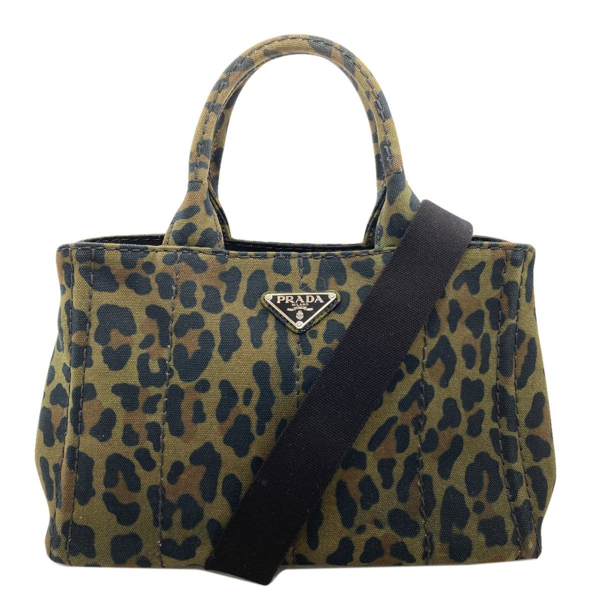 Prada Canapa Mini Leopard Print 2-Way Handbag Canvas