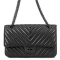 Chanel Chain Shoulder Bag 2.55 Blanc Aged Calf Leather Black