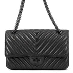 Chanel Chain Shoulder Bag 2.55 Blanc Aged Calf Leather Black
