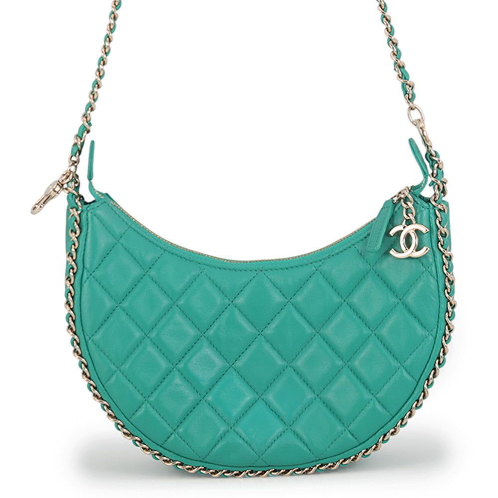 Chanel Chain Shoulder Bag Quilted Small Hobo CC Logo Lambskin