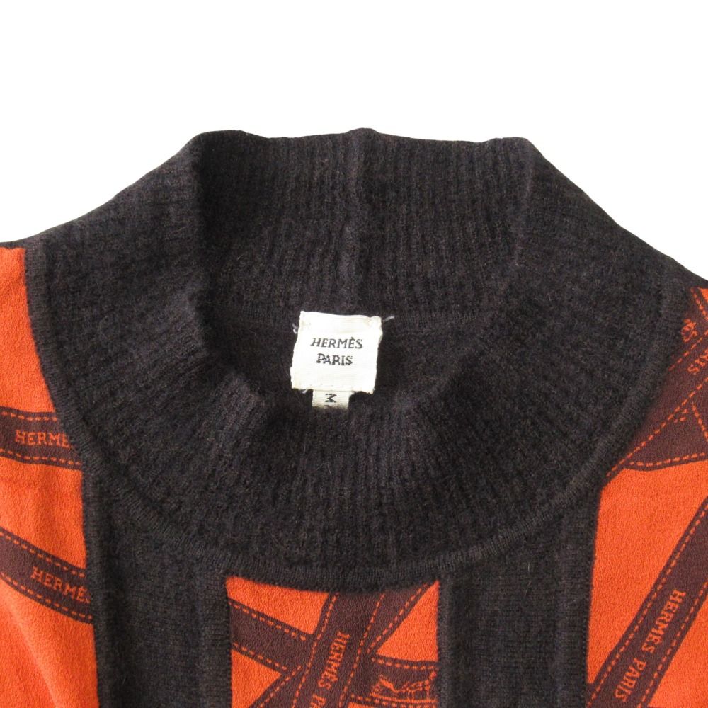 Hermes Bolduc Cashmere Silk Contrast Sleeveless Knit Sweater Top SM Dark Brown — view 6