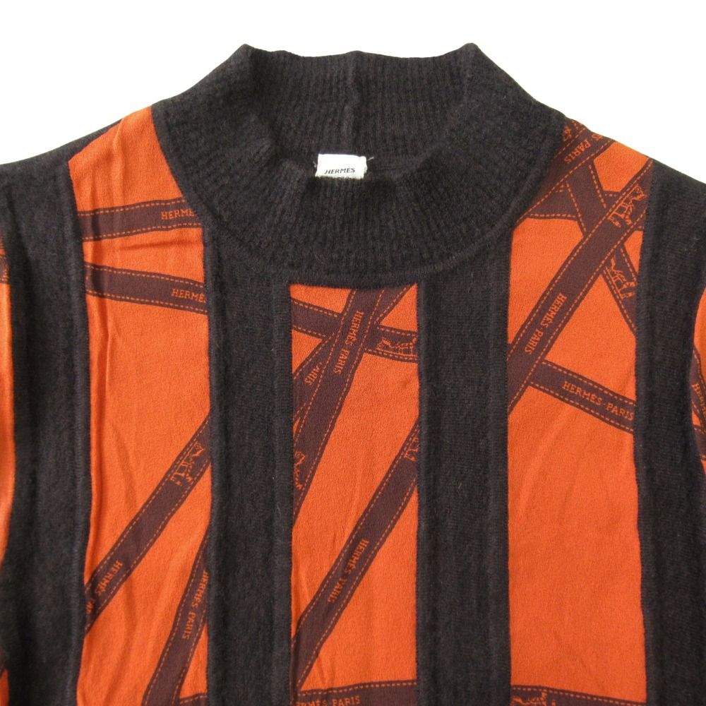 Hermes Bolduc Cashmere Silk Contrast Sleeveless Knit Sweater Top SM Dark Brown — view 3