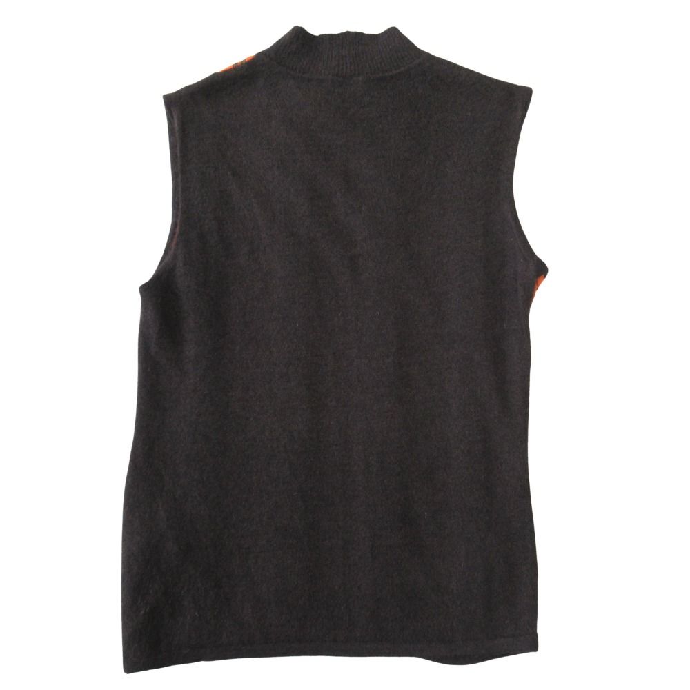 Hermes Bolduc Cashmere Silk Contrast Sleeveless Knit Sweater Top SM Dark Brown — view 2