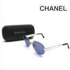 Chanel Logo Sunglasses Eyewear Blue Silver