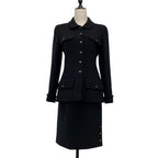 Chanel Vintage CC Logo Button Tweed Jacket Skirt Set 38 Black