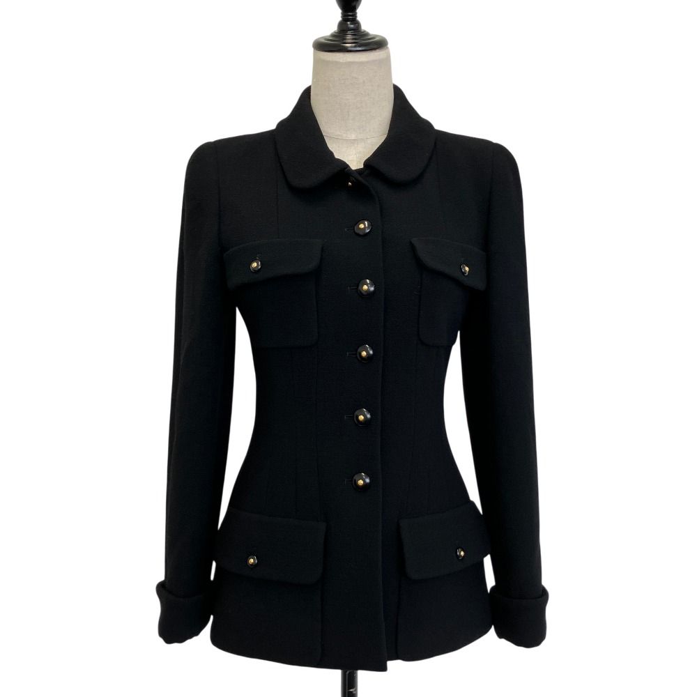 Chanel Vintage CC Logo Button Tweed Jacket Skirt Set 38 Black — view 3