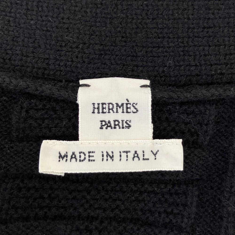 Hermes Pattern Virgin Wool Knit Cardigan 36 Black — view 5