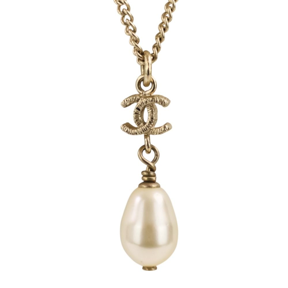 Chanel S CC Logo Pearl Chain Necklace Gold