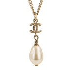 Chanel S CC Logo Pearl Chain Necklace Gold