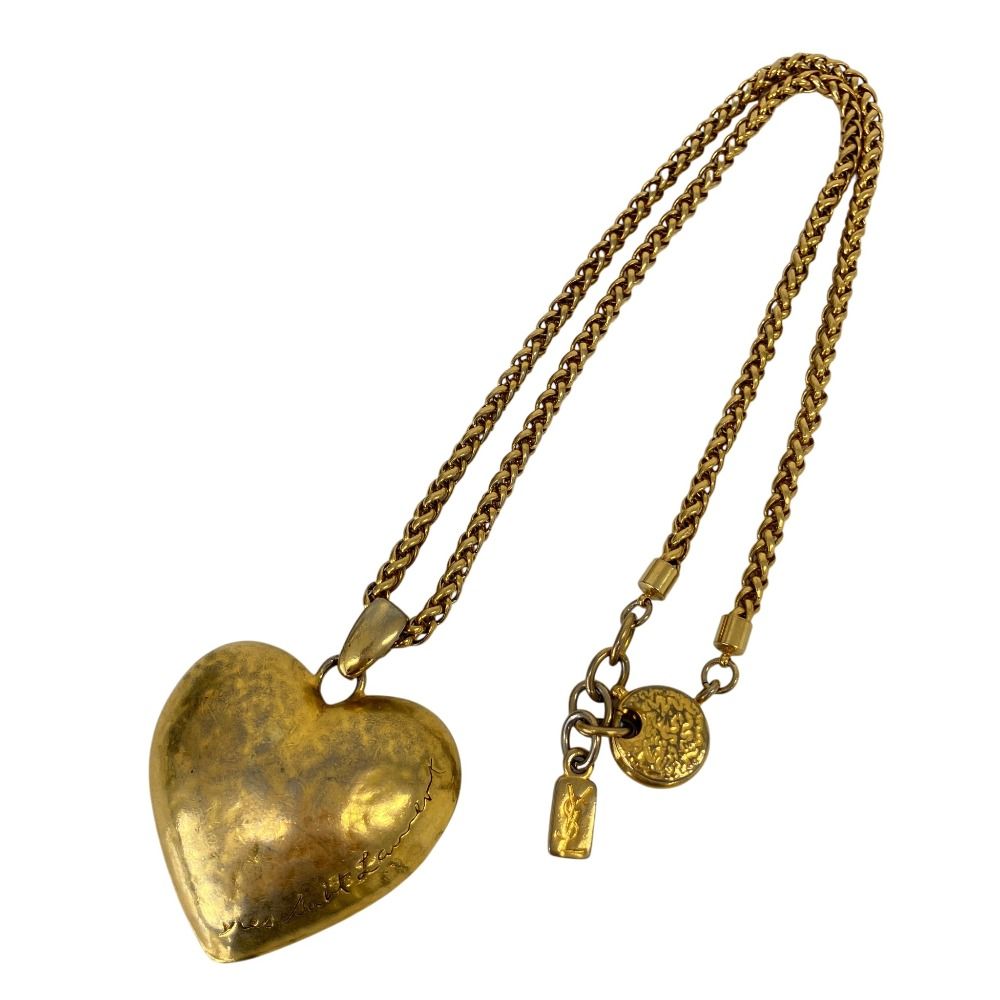 Saint Laurent Vintage Large Heart Necklace Gold Plated
