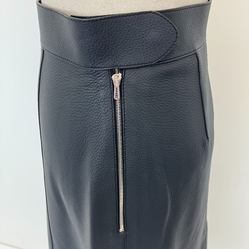 Hermes Collier de Chien Leather Skirt 34 Navy — view 6