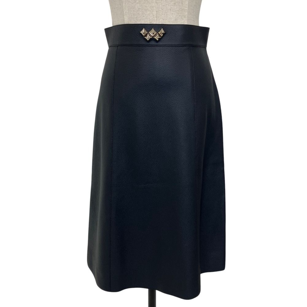Hermes Collier de Chien Leather Skirt 34 Navy