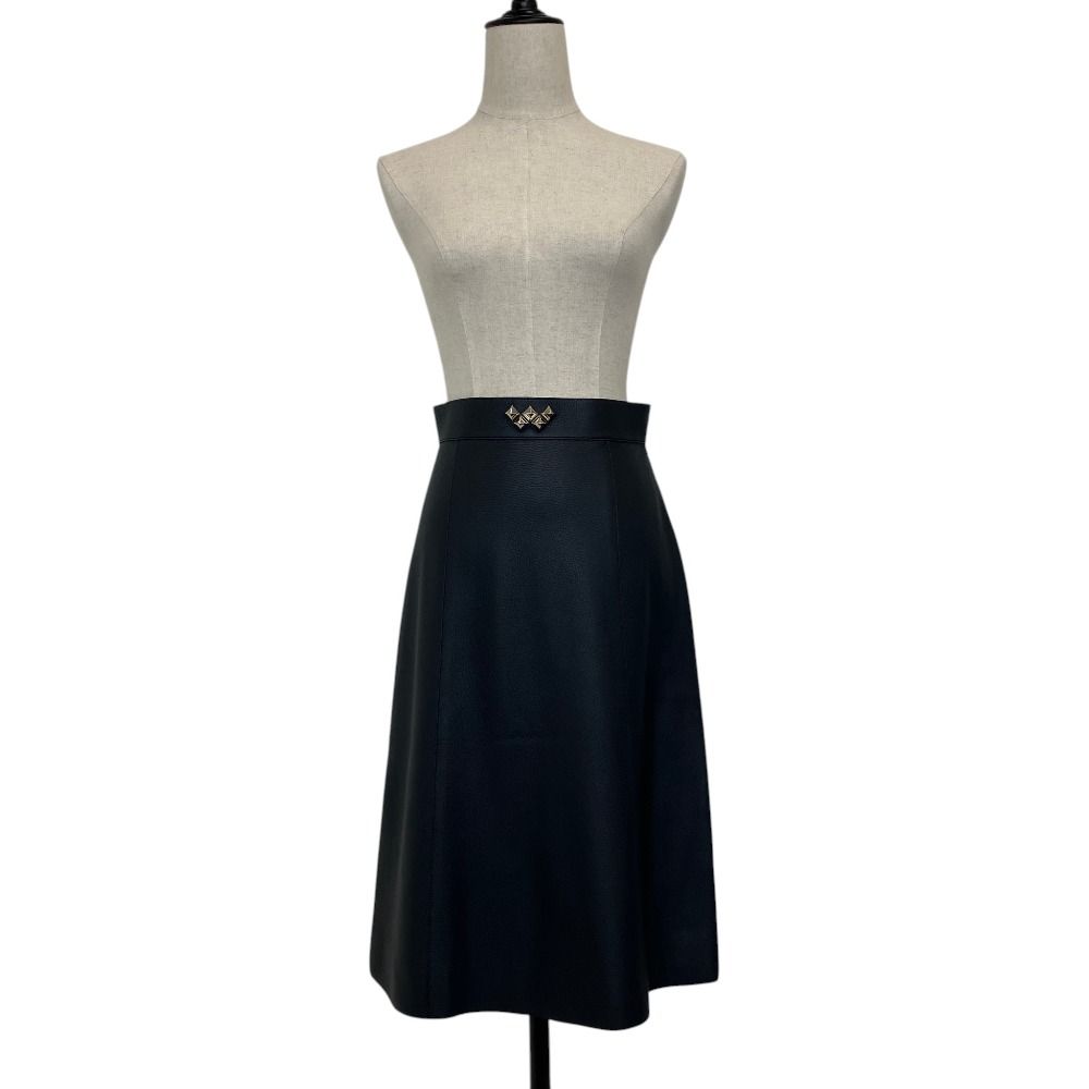 Hermes Collier de Chien Leather Skirt 34 Navy — view 2