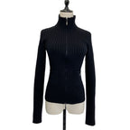 Chanel Cashmere 100% CC Logo Wide Rib Knit Zip Jacket 34 Black