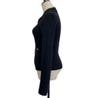 Chanel Cashmere 100% CC Logo Wide Rib Knit Zip Jacket 34 Black — view 3