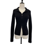 Chanel Cashmere 100% CC Logo Wide Rib Knit Zip Jacket 34 Black — view 2