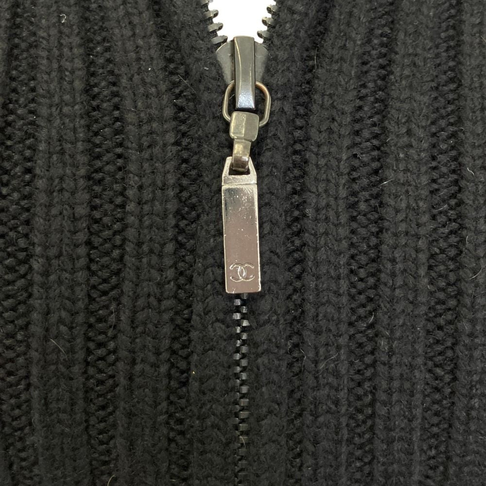 Chanel Cashmere 100% CC Logo Wide Rib Knit Zip Jacket 34 Black — view 6