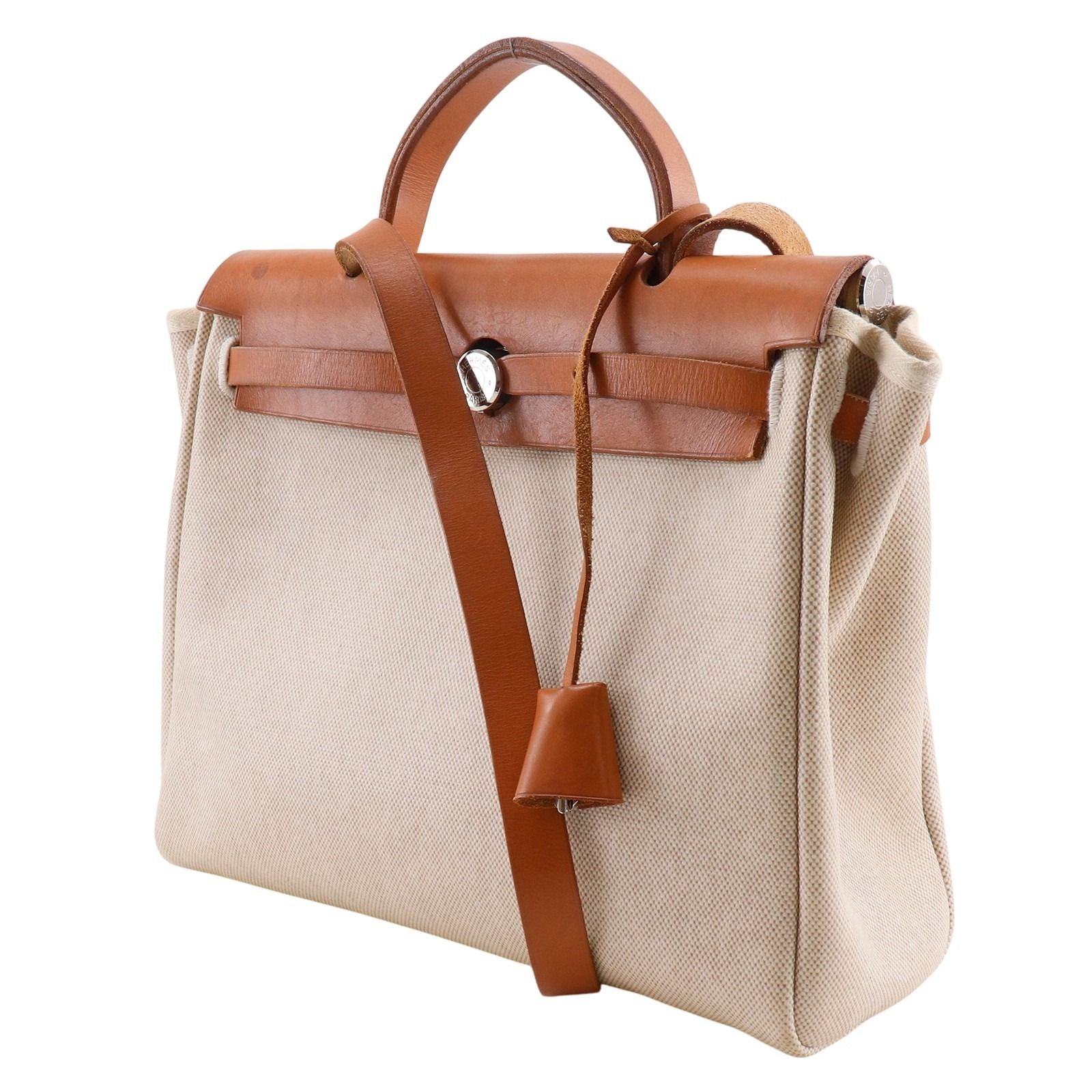Hermes Herbag PM 2-Way Toile H Leather Beige Black D Shoulder Bag — view 2