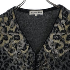 Dior Vintage Embroidered Leopard Wool Cardigan Gray — view 3