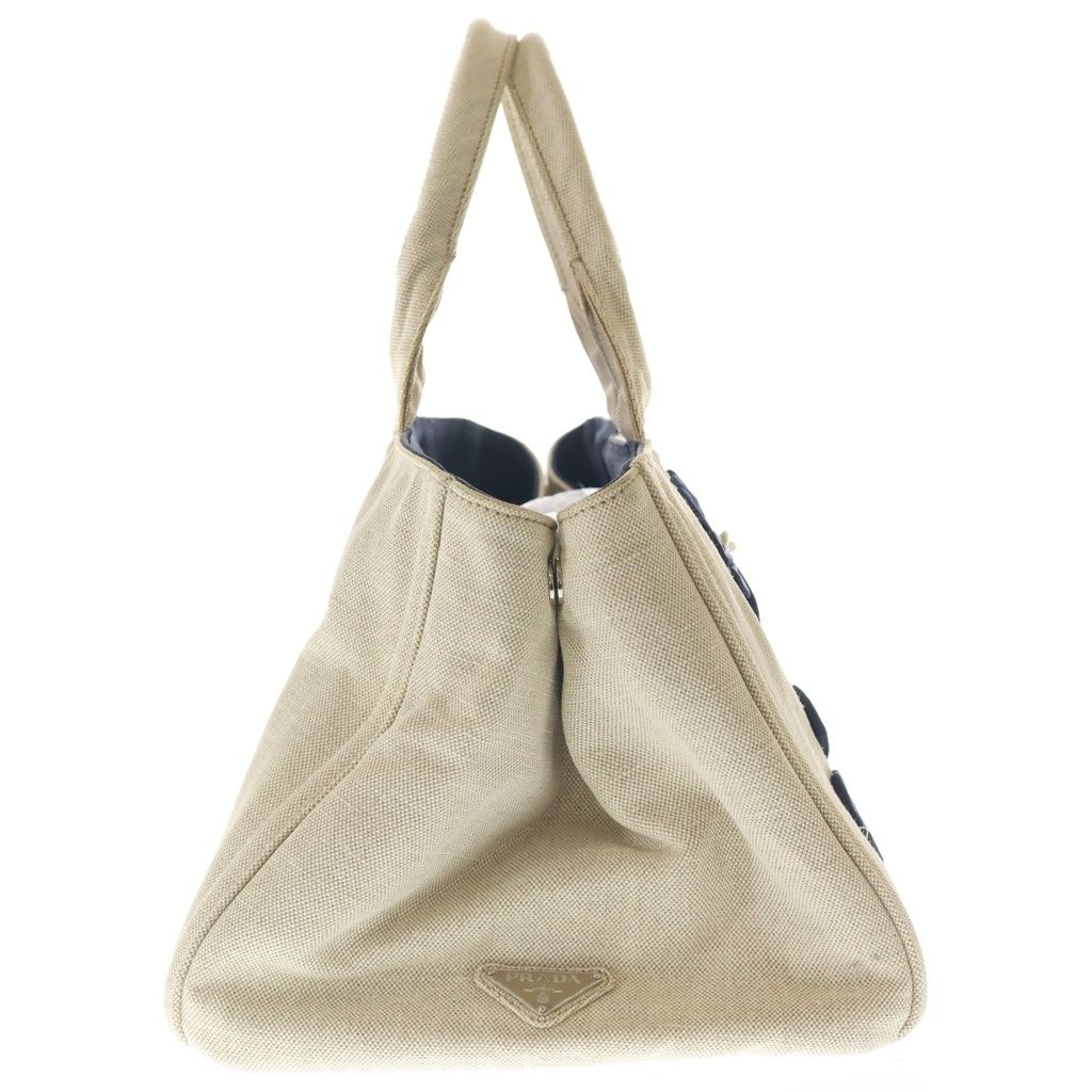 Prada Canapa Flower Applique Tote Bag Ivory Navy Canvas Silver — view 3
