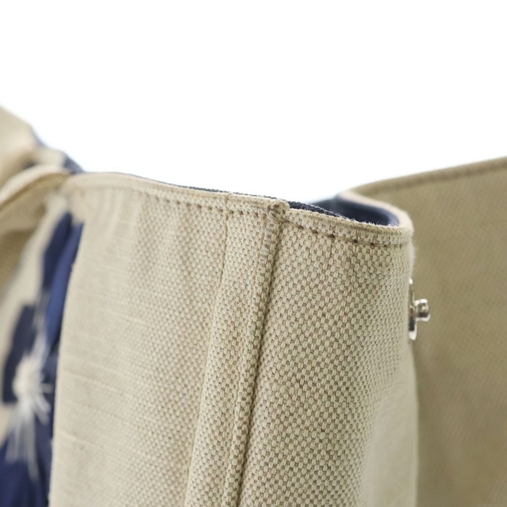 Prada Canapa Flower Applique Tote Bag Ivory Navy Canvas Silver — view 7