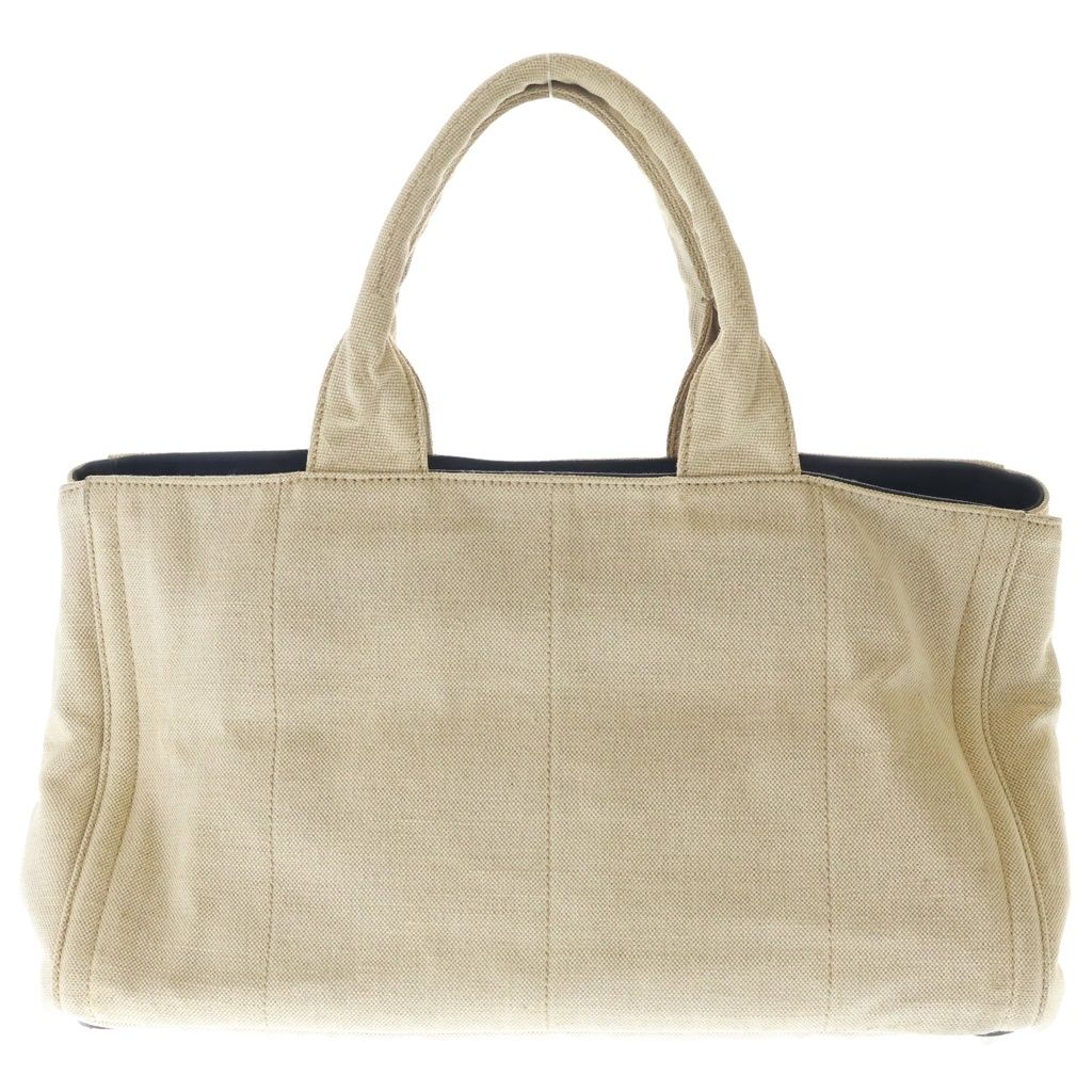Prada Canapa Flower Applique Tote Bag Ivory Navy Canvas Silver — view 2